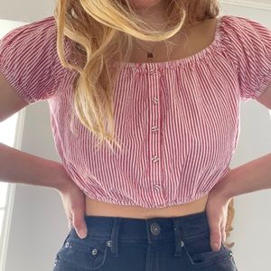 Cropped red striped shirt